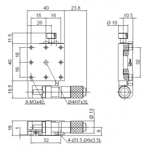 Precision Low-profile Ball Bearing Linear Stage MX40-SS drawing